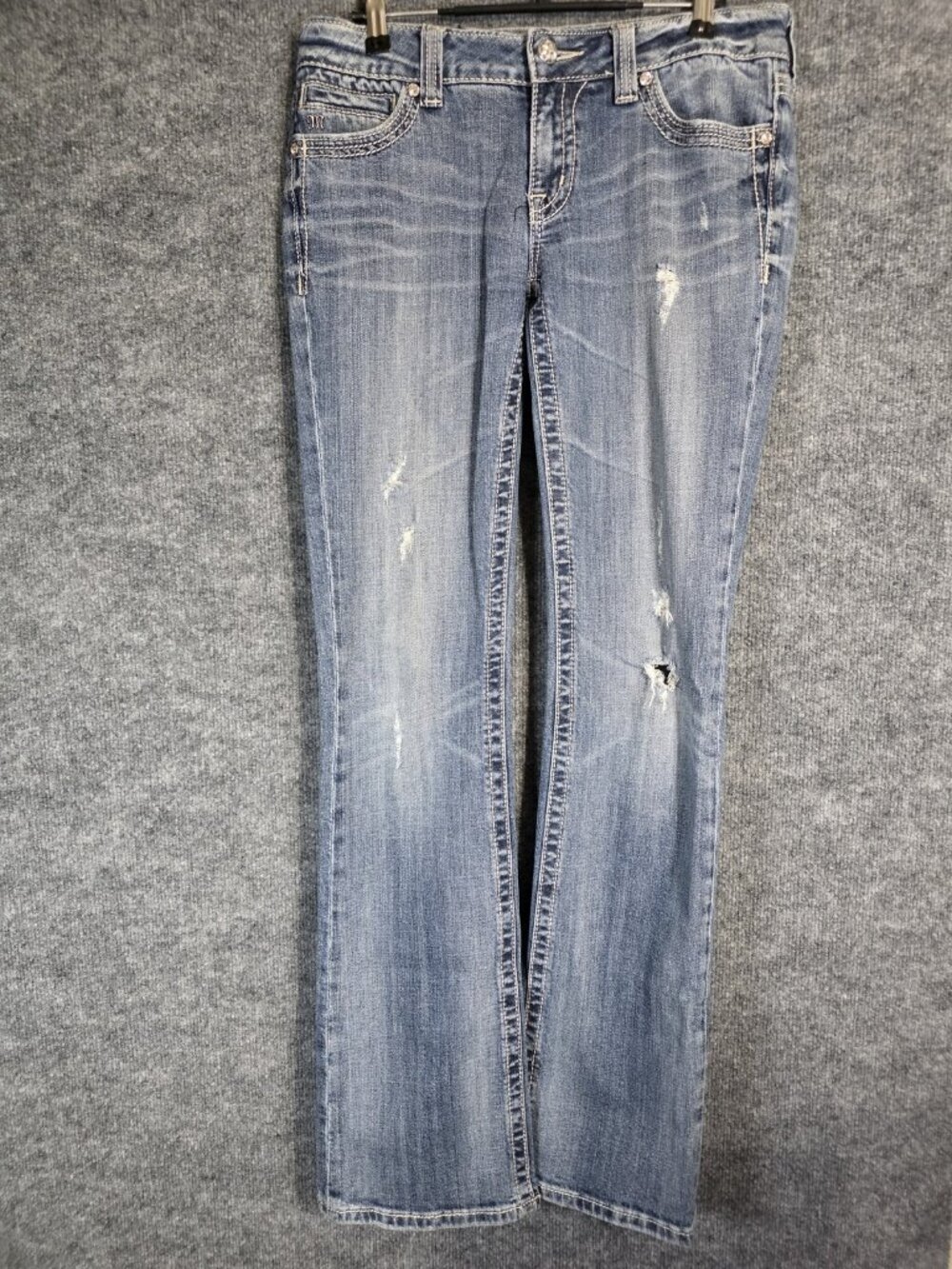 Miss Me Jeans Womens 29 Blue JP5109 Bootcut Distressed Fleur De Lis Embroidered